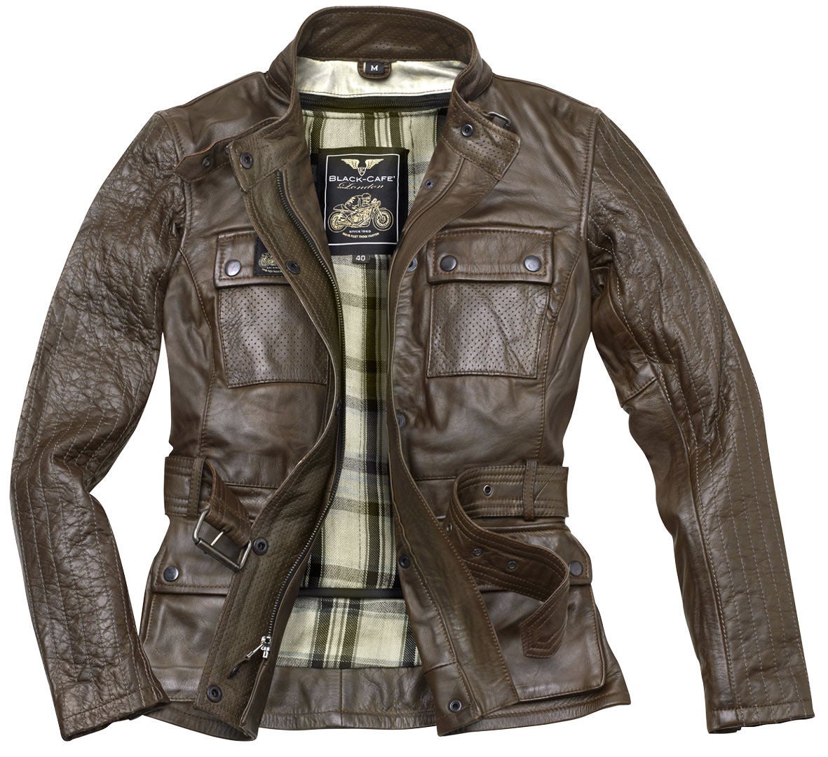 Black-Cafe London Madrid Ladies Motorcycle Leather Jacket brown XL Figure 3