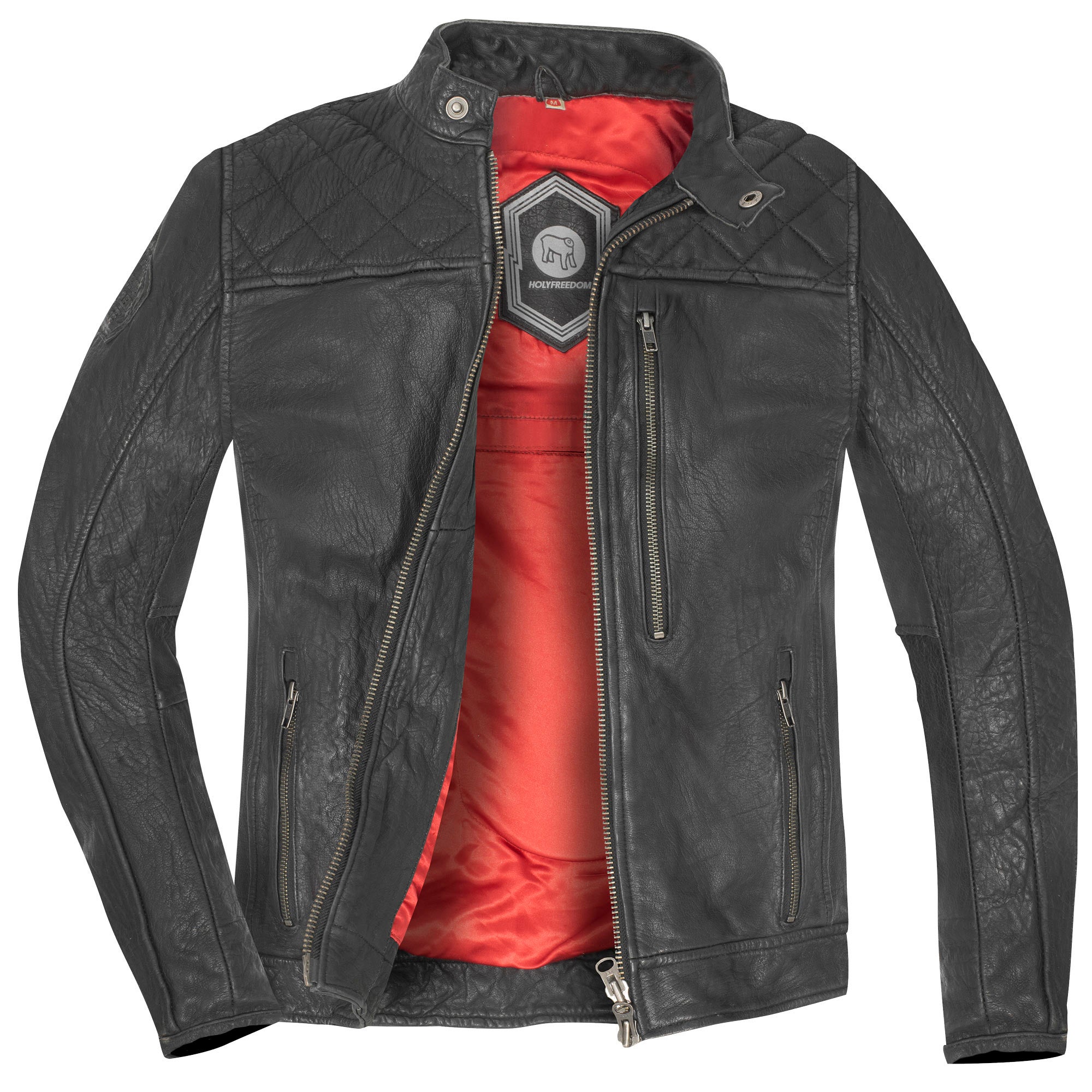 Side view of HolyFreedom Burn Out Black Motorcycle Leather Jacket