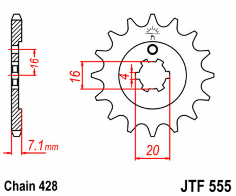 JT-DRIVHJUL Standard stålkedjehjul 555 - 428 Figur 3
