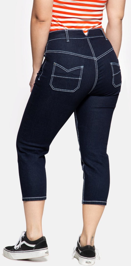 Queen Kerosin Betty Capri Jeans da donna blu scuro 32 Figura 2