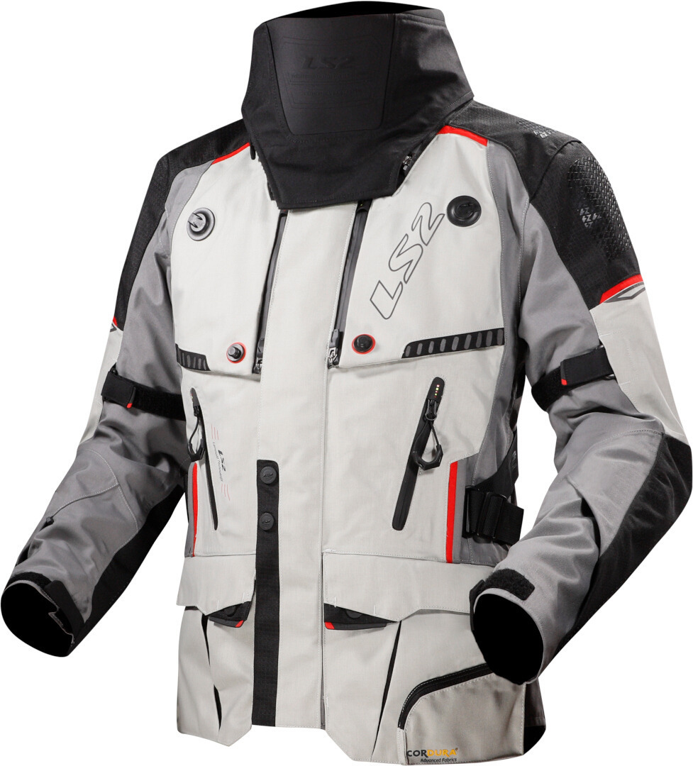 LS2 Apollo wasserdichte Motorrad Textiljacke hellgrau/schwarz/rot XL Abbildung 1