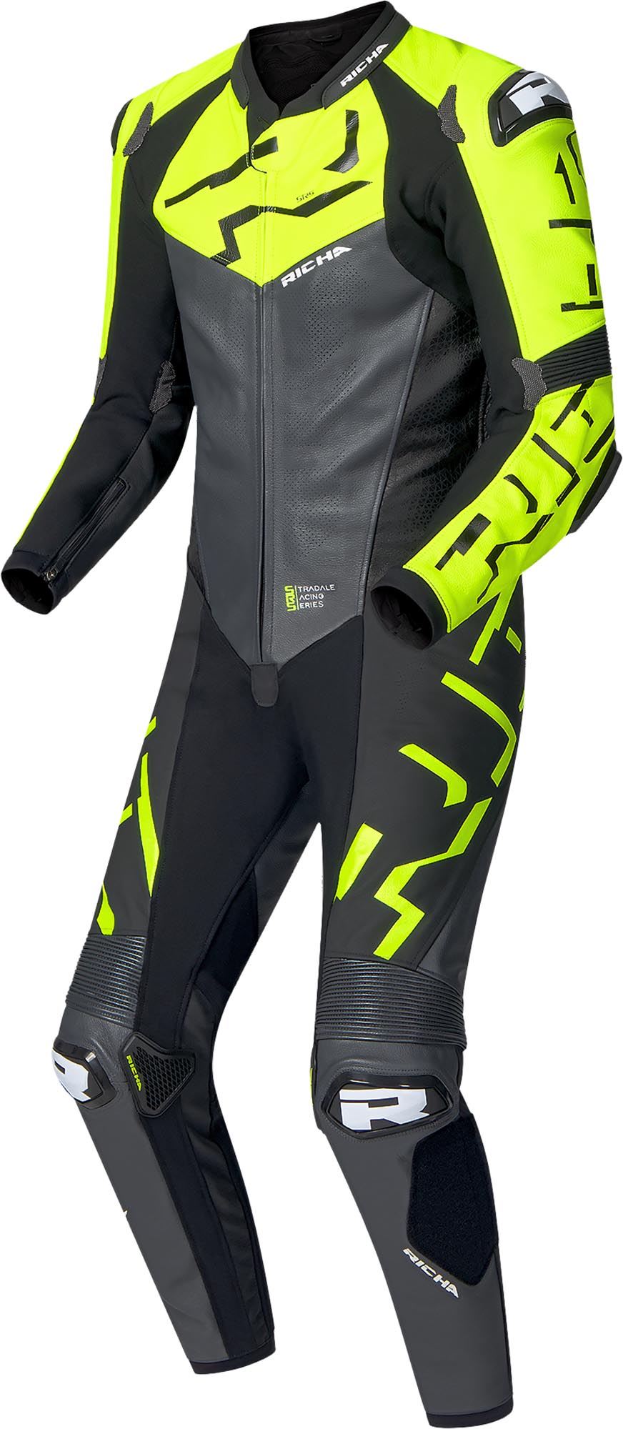 Richa Stradale GP One Piece Motorcycle Leather Suit black/grey/yellow 52 Figure 1