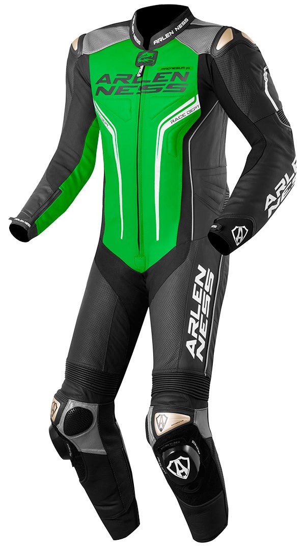 Arlen Ness Sugello Et stykke motorcykel læderdragt sort/grå/grøn 60 Figur 1