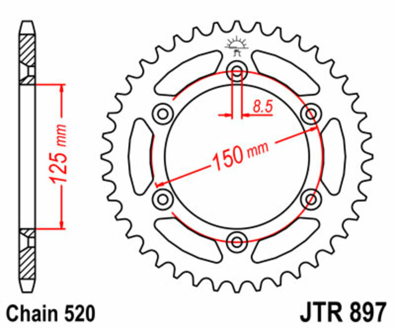 PROCHETE JT Pinion spate standard din oțel 897 - 520 Figura 1