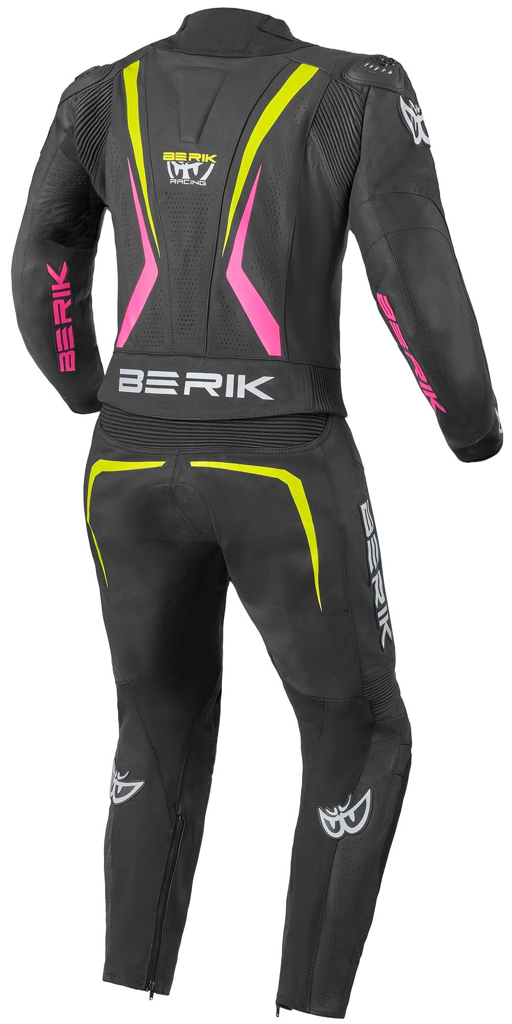 Berik Monles Tailleur en cuir moto deux pièces pour dames noir/rose/jaune 40 Figure 2