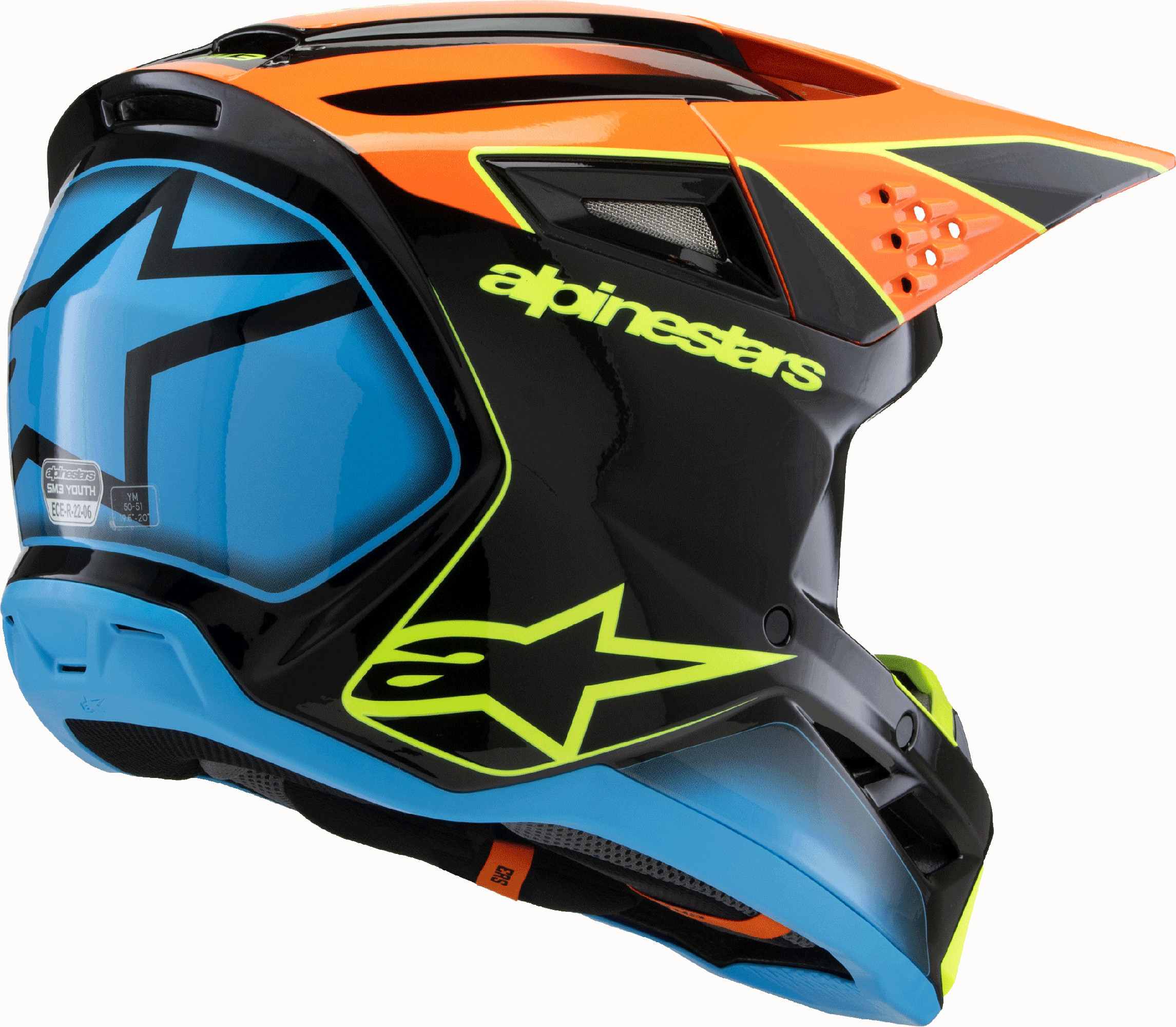 Alpinestars SM3 Fray Cască de motocross pentru tineret negru/albastru/galben Y/S (48/49) Figura 7