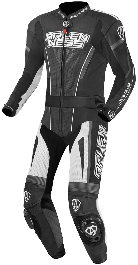 Arlen Ness Edge Terno de couro de motocicleta de duas peças preto/cinza/branco 52 Figura 1