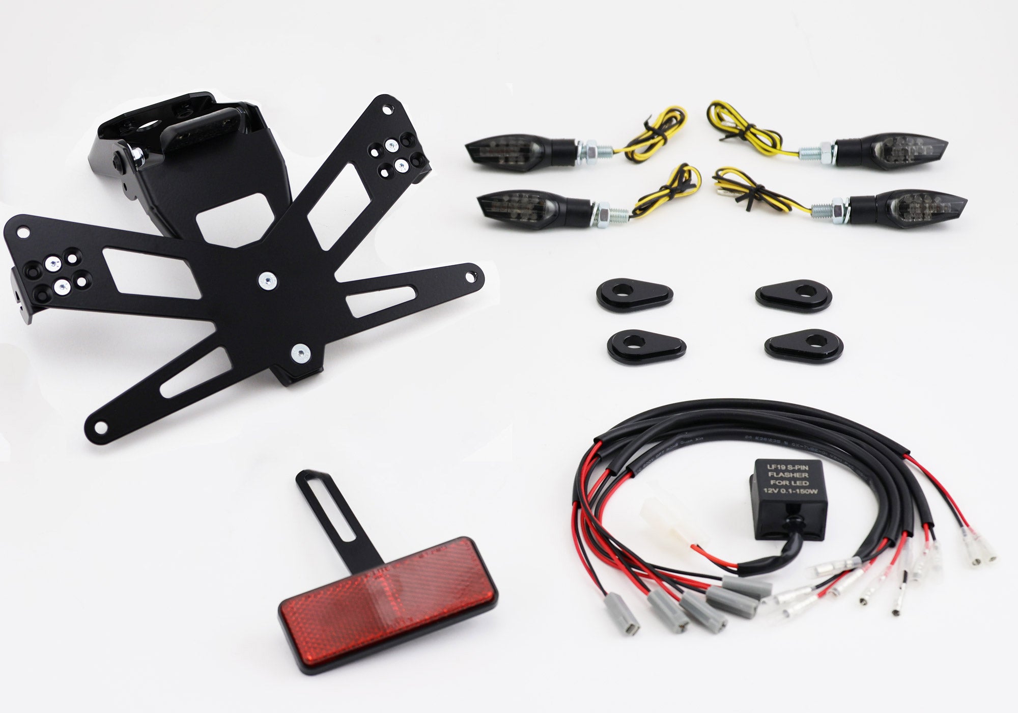 PROTECH držač registarskih pločica plug and play kompletan set 125ccm s 4 LED pokazivača svjetla od nehrđajućeg čelika i aluminija, crno premazani prahom Slika 1