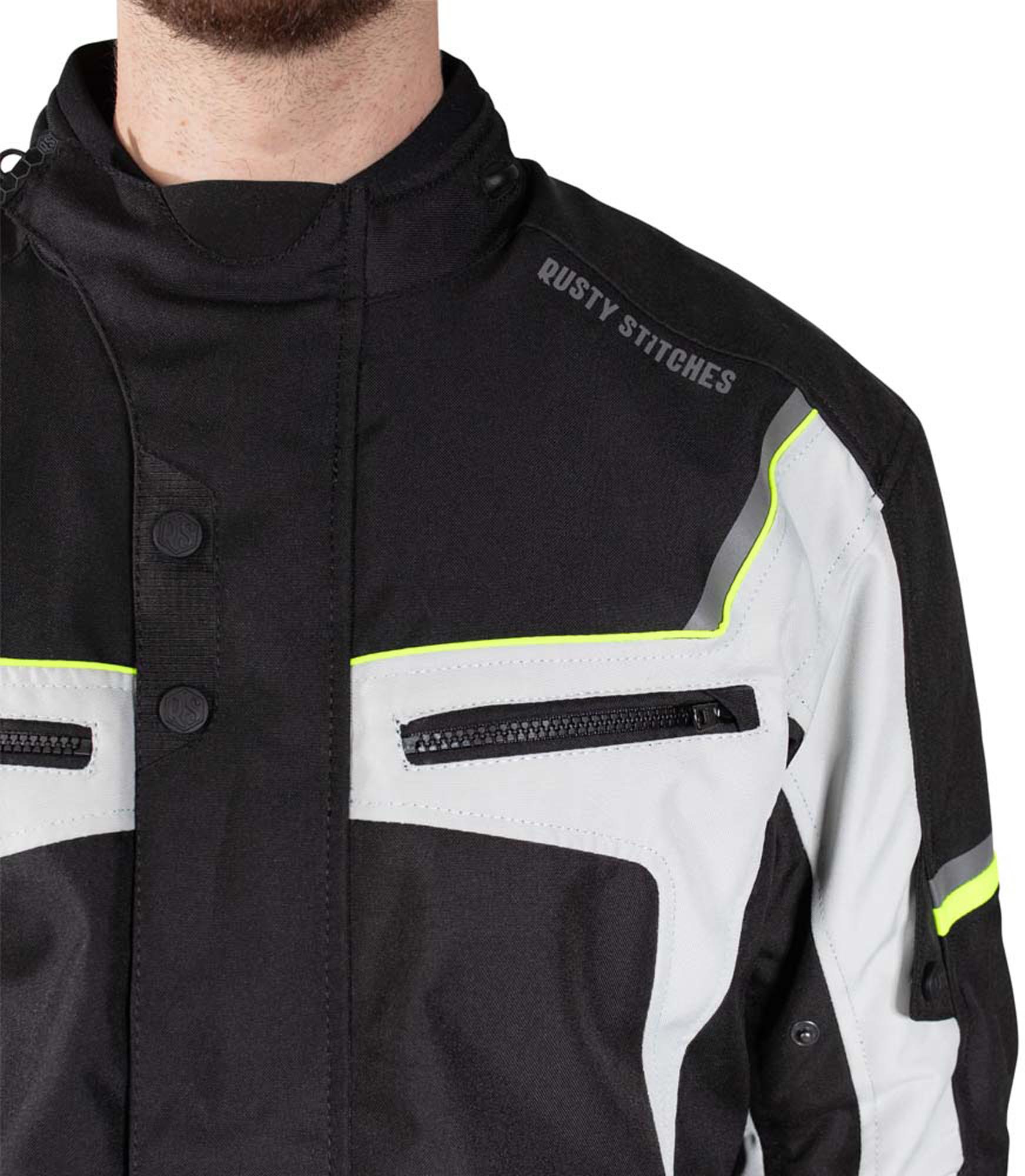 Rusty Stitches Luke waterproof Motorcycle Textil Jacket black/yellow XL Figure 3