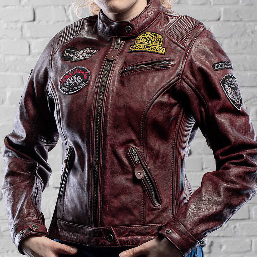 HolyFreedom Zero Dames Motorfiets Lederen Jas Bordeauxrood S Figuur 4