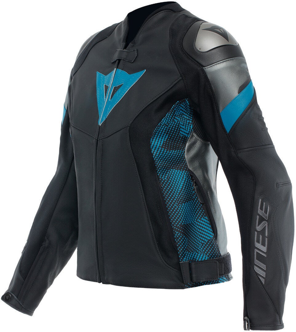 Dainese Avro 5 Dame motorcykel læderjakke sort/blå 46 Figur 1