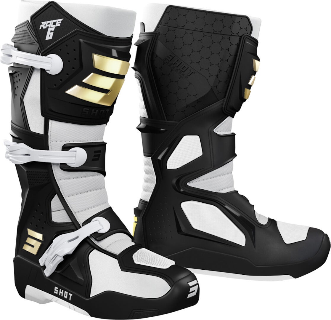 Shot Race 6 Bottes de motocross Noir/Blanc/Or 42 Figure 1