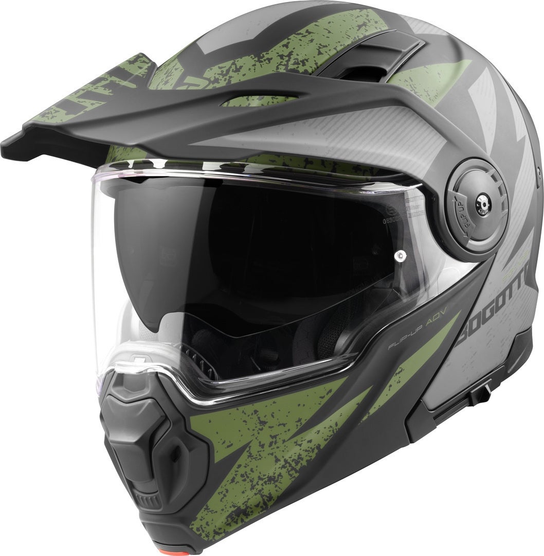 Bogotto FG-102 Safari Каска от фибростъкло ендуро с обръщане нагоре черен мат/сиво/зелен M Фигура 1