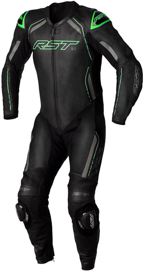 RST S1 1-Piece Motorcycle Leather Suit black/grey/green S Figure 1