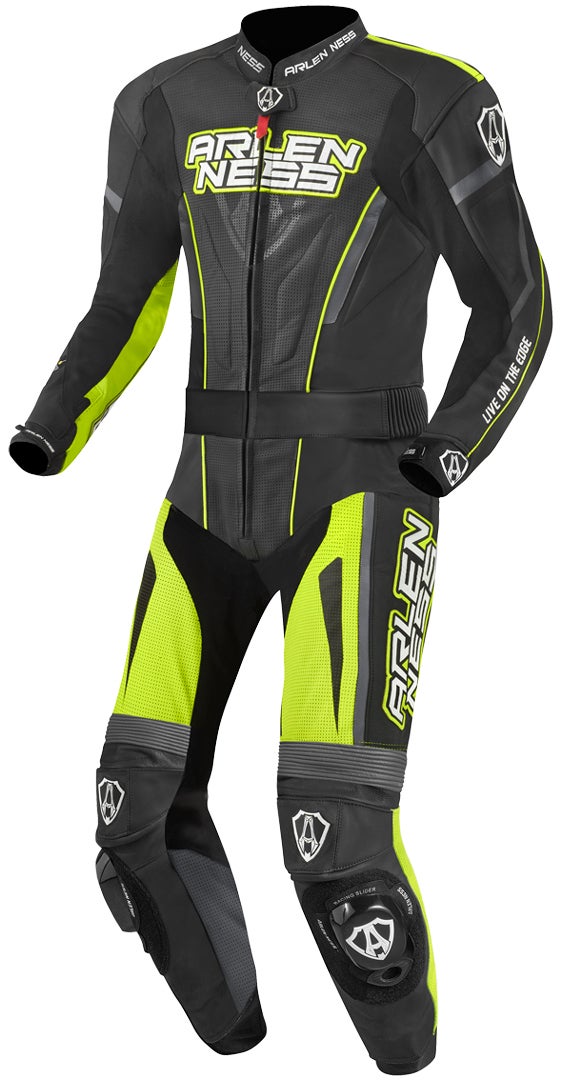Arlen Ness Edge Two Piece Motorcycle Leather Suit black/grey/yellow 56 Figure 1