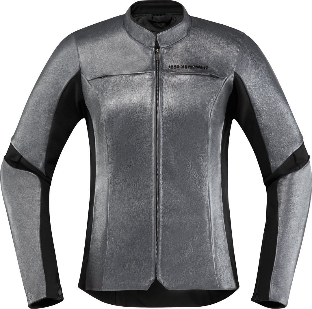 Icon Overlord Damen Motorrad Lederjacke grau XL Abbildung 1