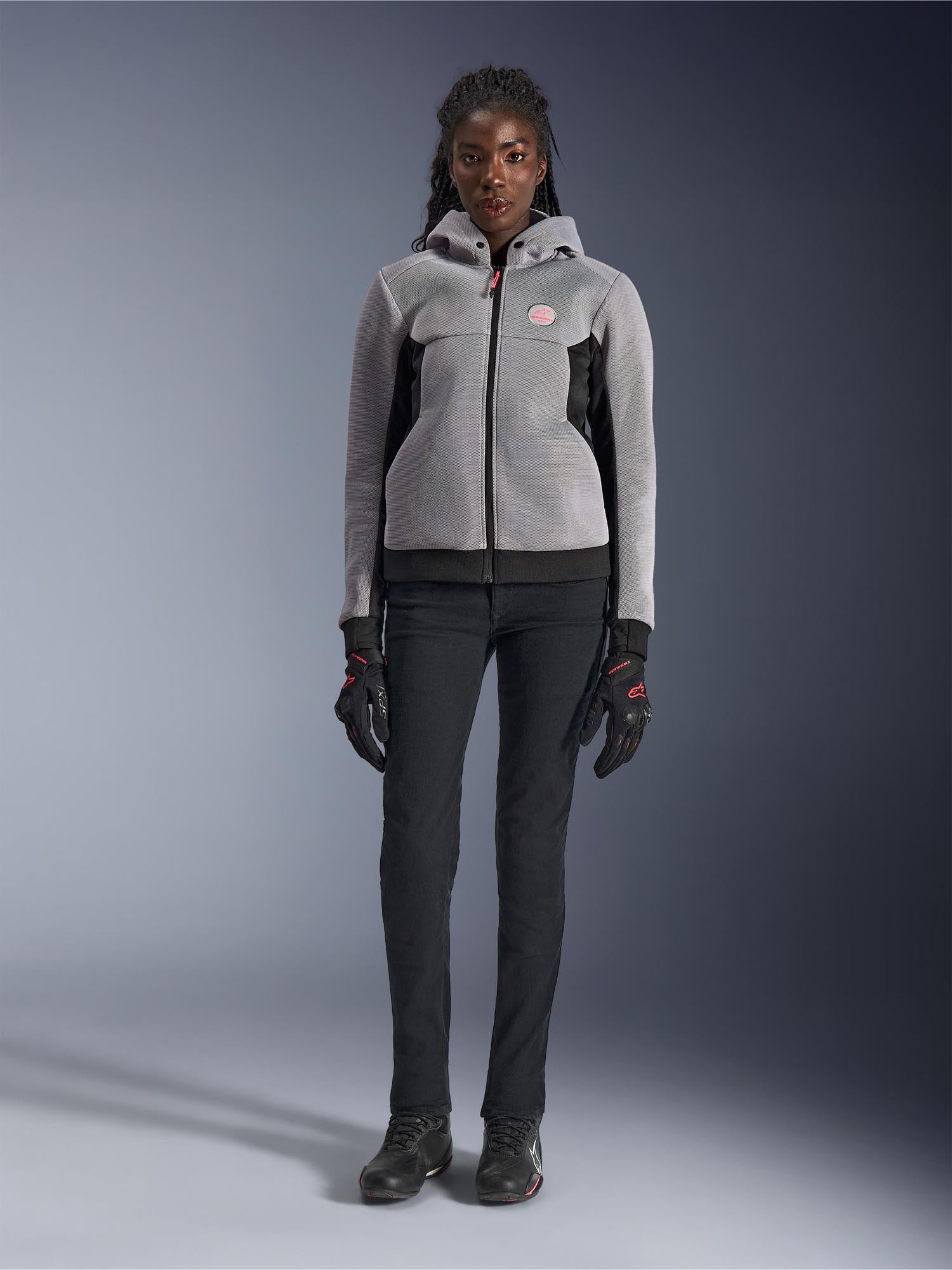 Alpinestars Stella Chrome Superairflow Damer motorcykel Zip Hoodie grå/sort M Figur 4