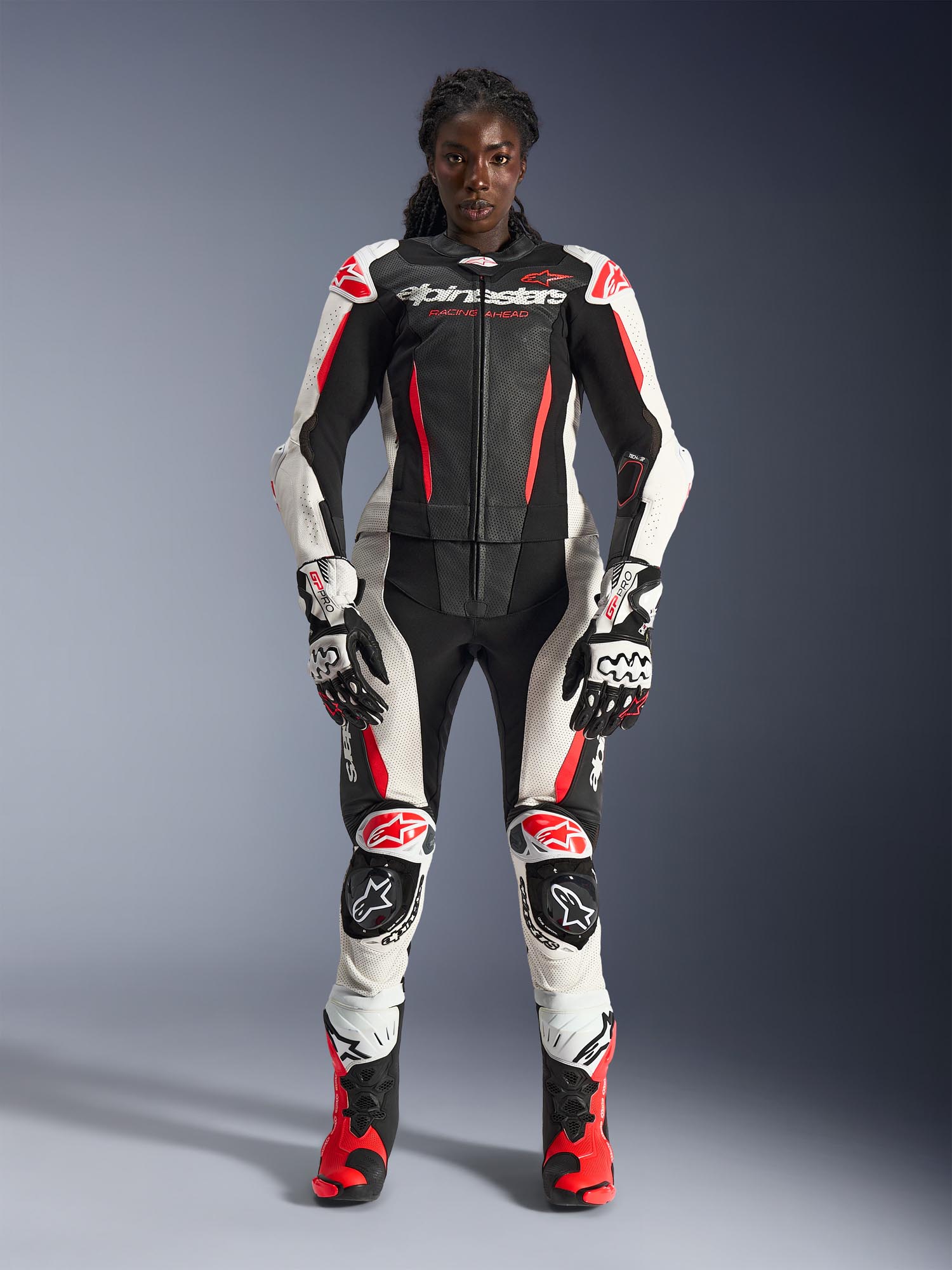 Alpinestars Stella GP-R7 Ladies Two Piece Motorcycle Leather Suit black/white/red 46 Figure 4