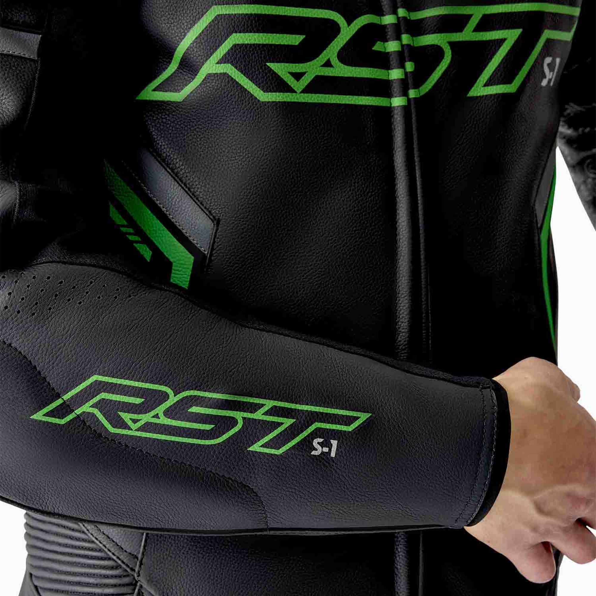 RST S1 D30 perforeret 1-delt motorcykellæderdragt Sort/neon-grøn 52 Figur 3