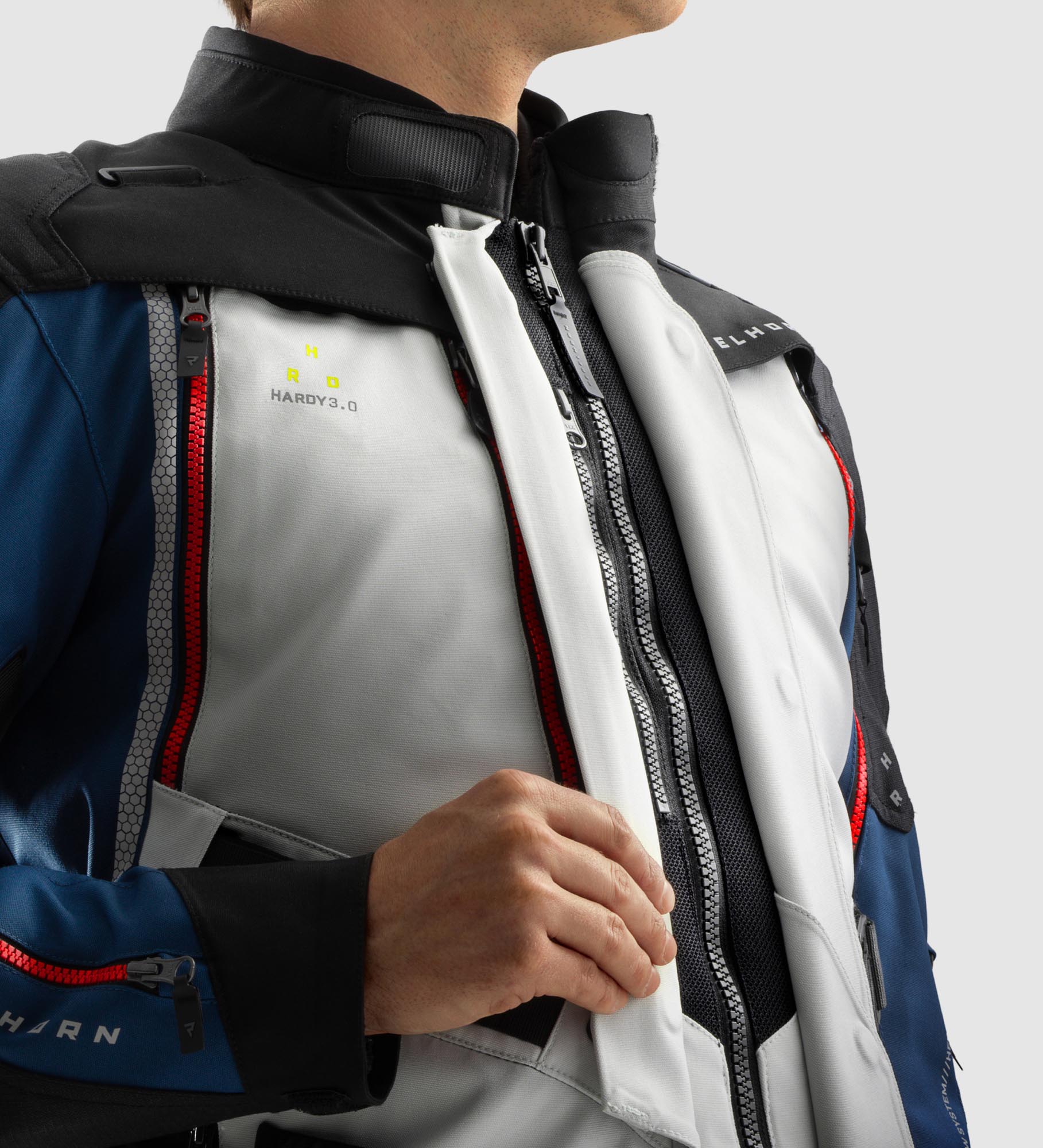 Rebelhorn Hardy 3.0 Veste textile moto imperméable Gris/Bleu/Rouge S Figure 5