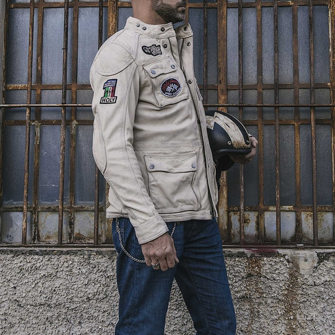 HolyFreedom Quattro Evolution Motorrad Lederjacke weiß M Abbildung 7