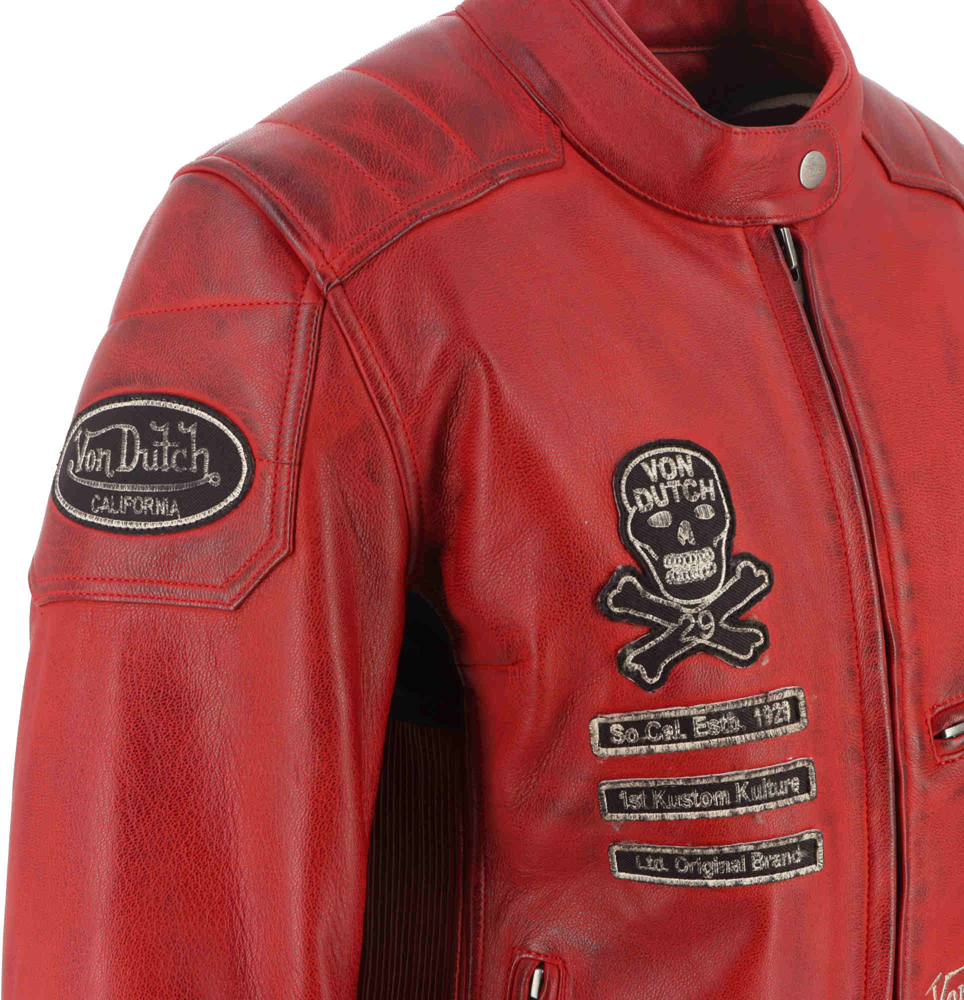 Von Dutch X Helstons Pretty Ladies Motorcycle Leather Jacket red M Figure 5