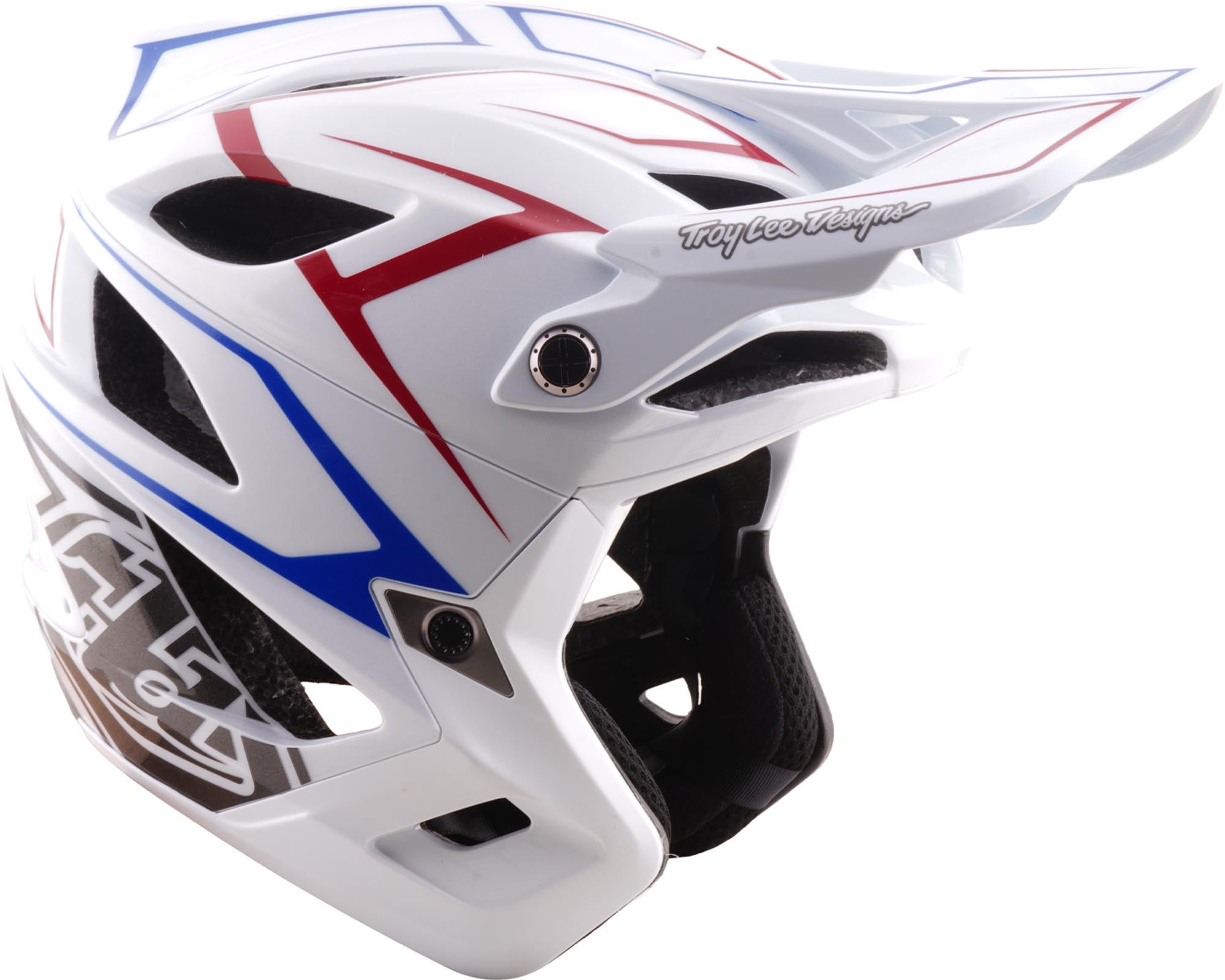 Side view of Troy Lee Designs Stage Stunt MIPS Pinstripe Bicycle Helmet