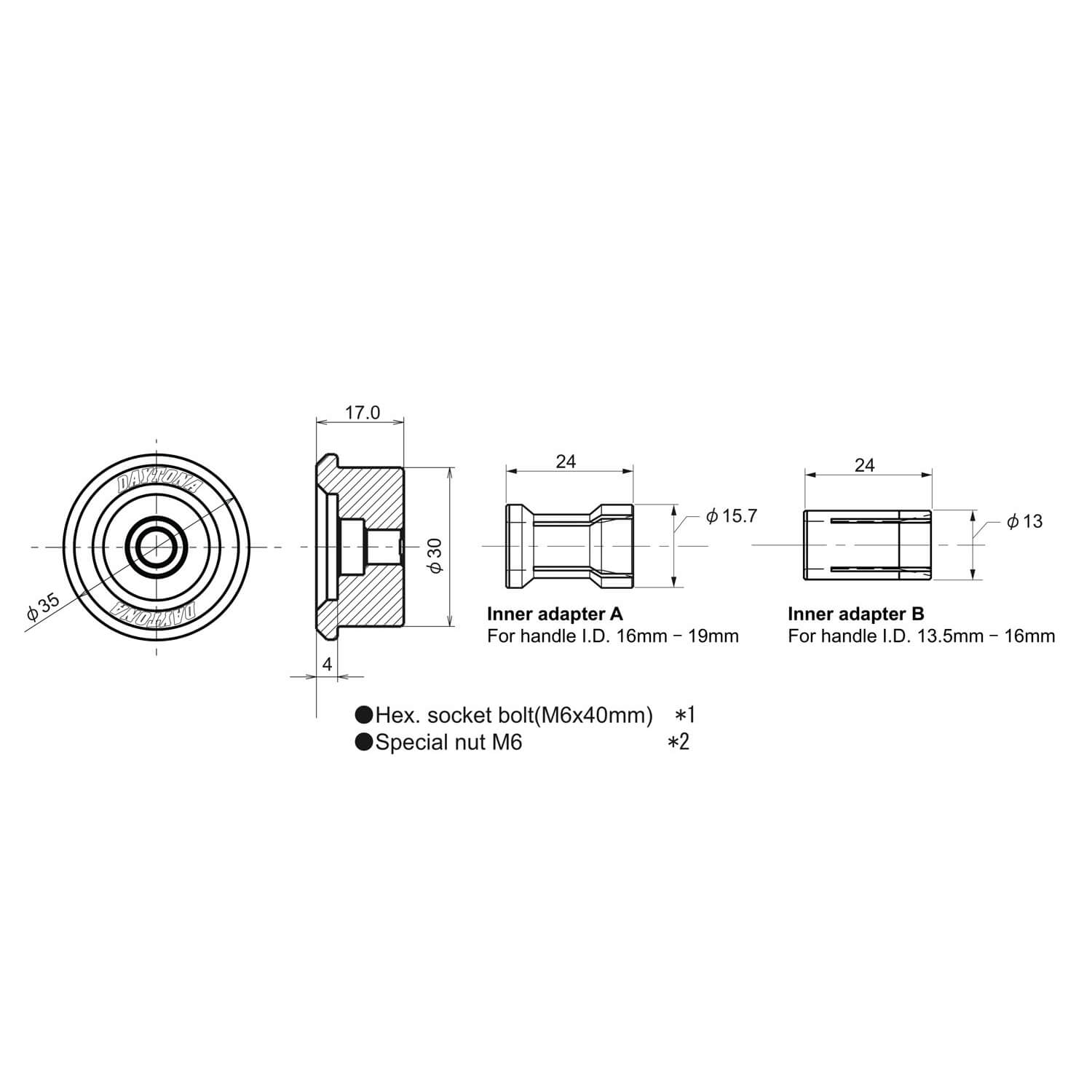DAYTONA Corp. Lenkerendenspiegel Adapter UNIVERSAL Figura 2