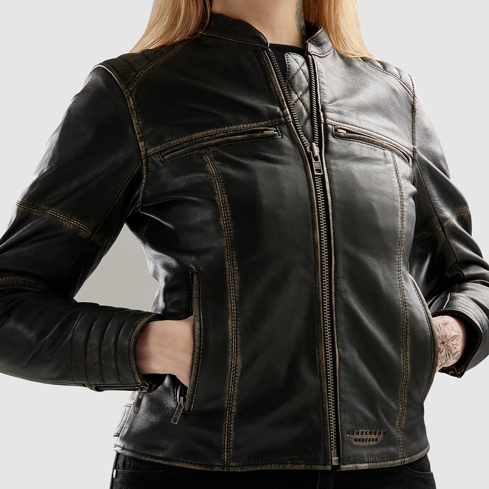 Side view of Rebelhorn Hunter 2 Ladies Motorcycle Leather Jacket