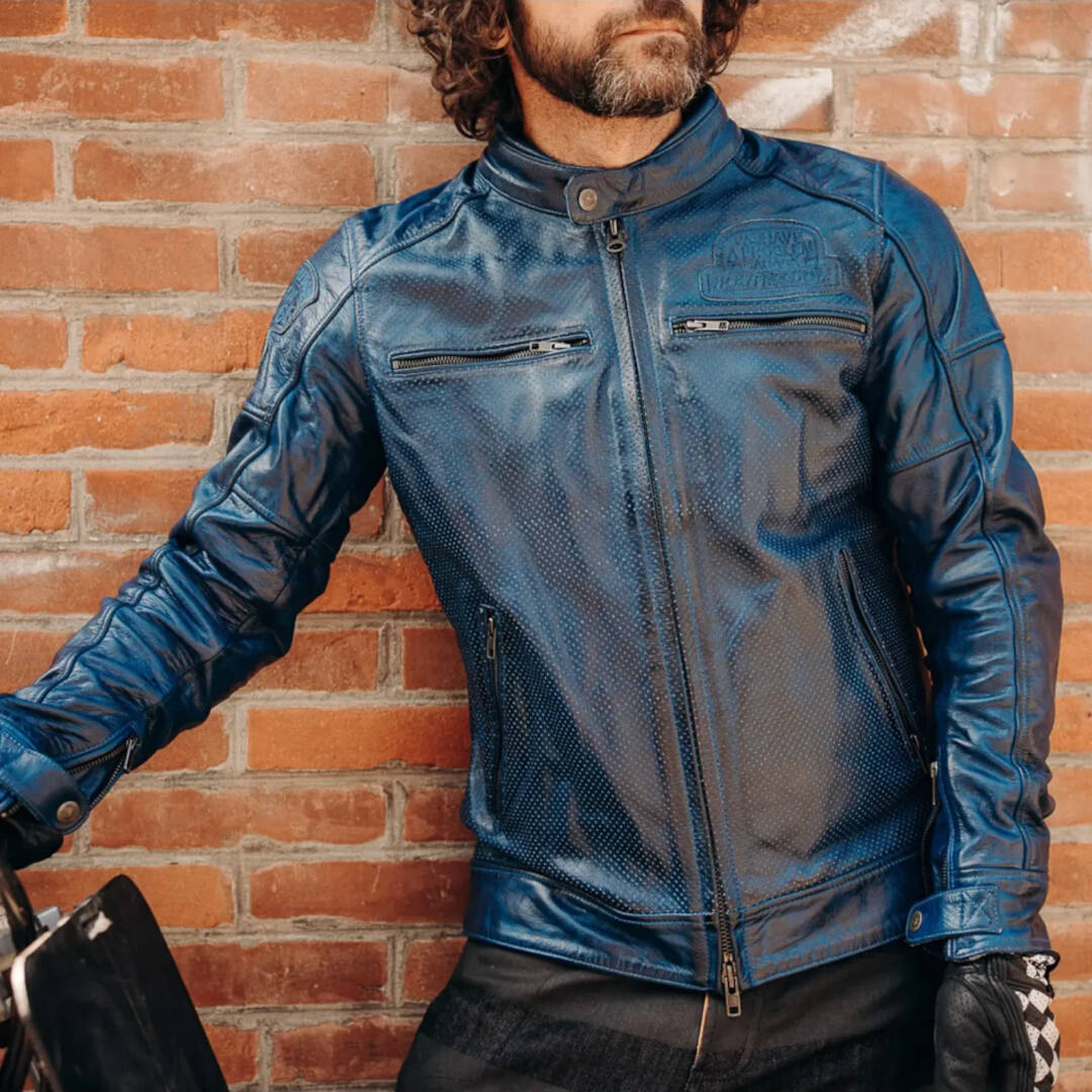 HolyFreedom Zero Summer perforated Motorcycle Leather Jacket dark blue XXL Figure 4