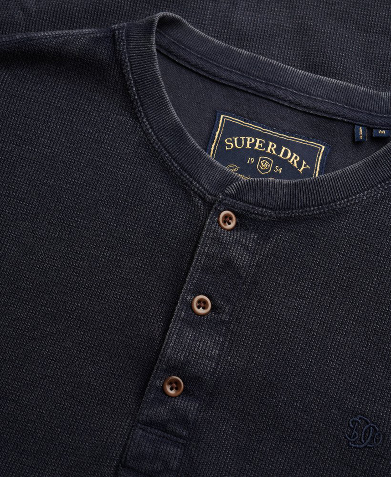 Superdry & Co Waffle Henley Langarmshirt blau M Abbildung 2