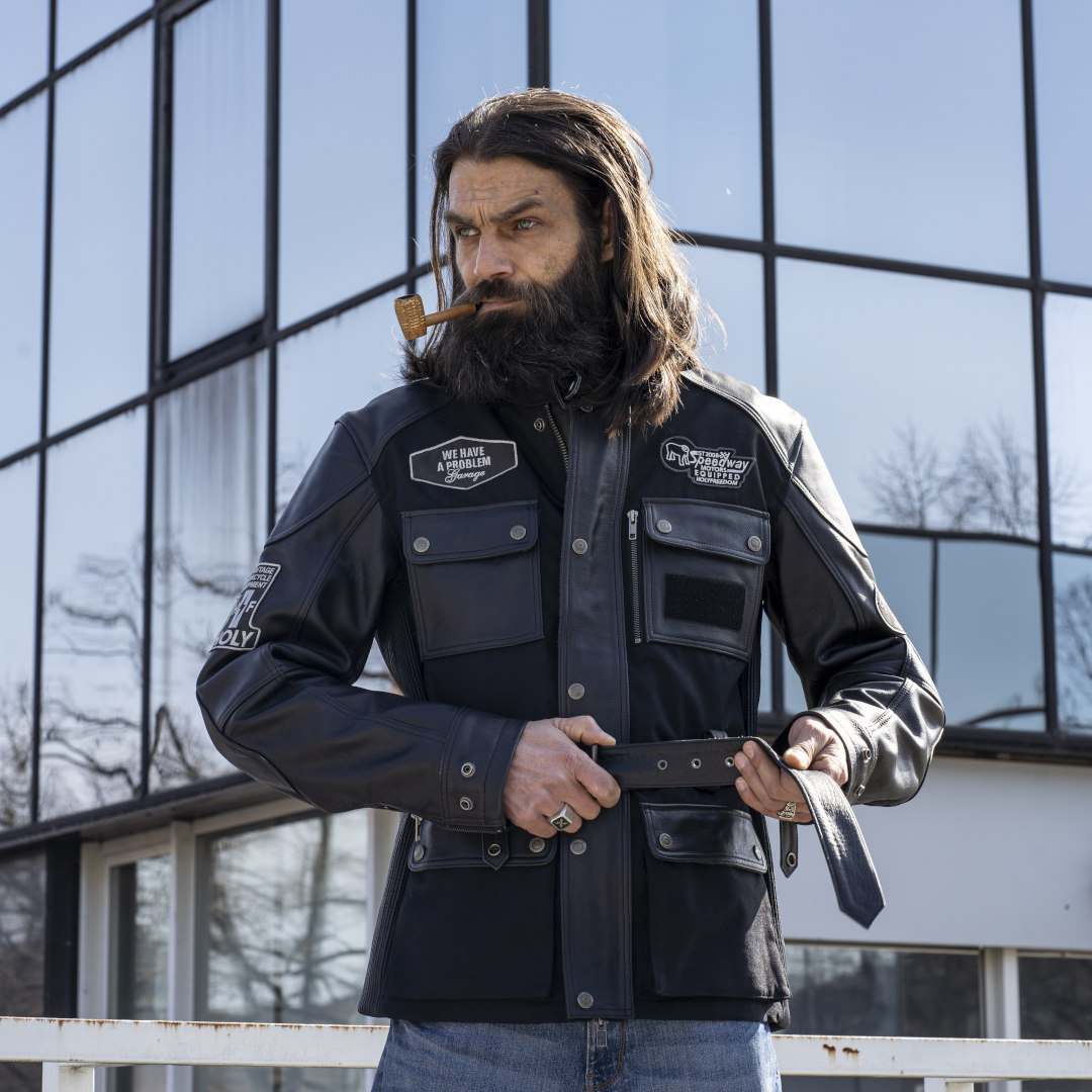 Side view of HolyFreedom Quattro TL motorcycle leather/textile jacket