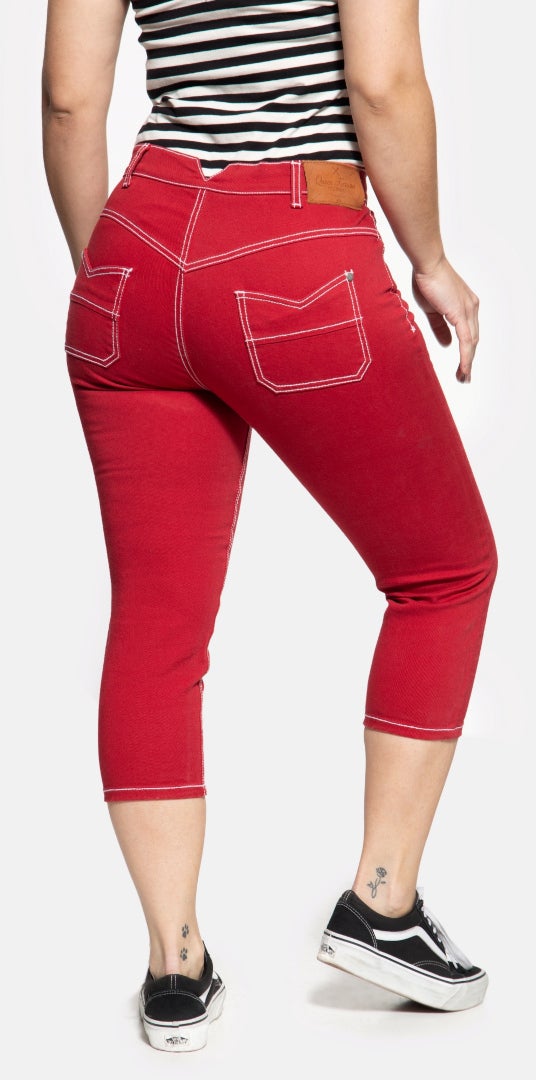 Queen Kerosin Betty Capri Jeans da donna rosso 28 Figura 2