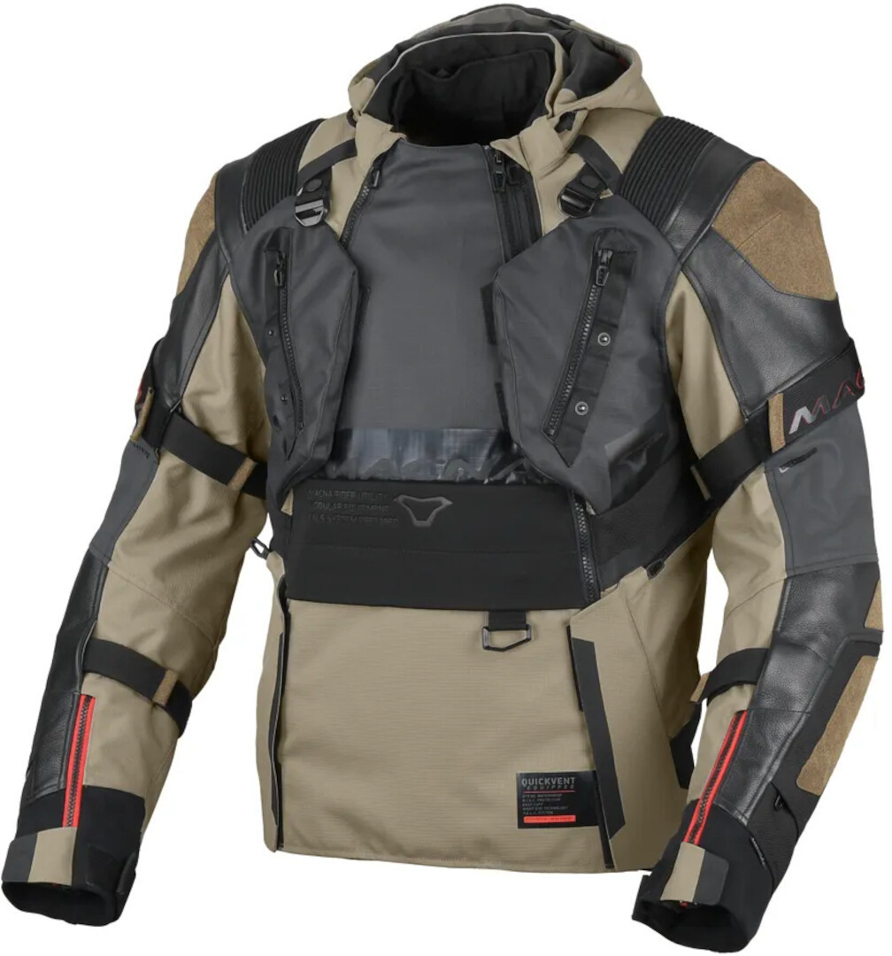 Macna Tryton NightEye waterproof Motorcycle Leather/Textile Jacket black/olive M Figure 1