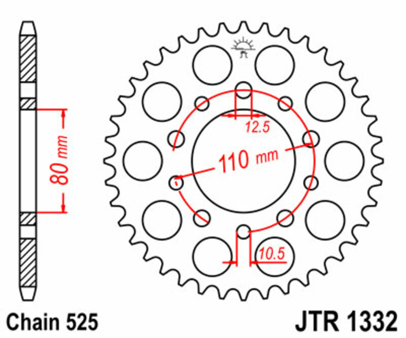 JT SPROCKETS Standard stålkrona 1332 - 525 Figur 2