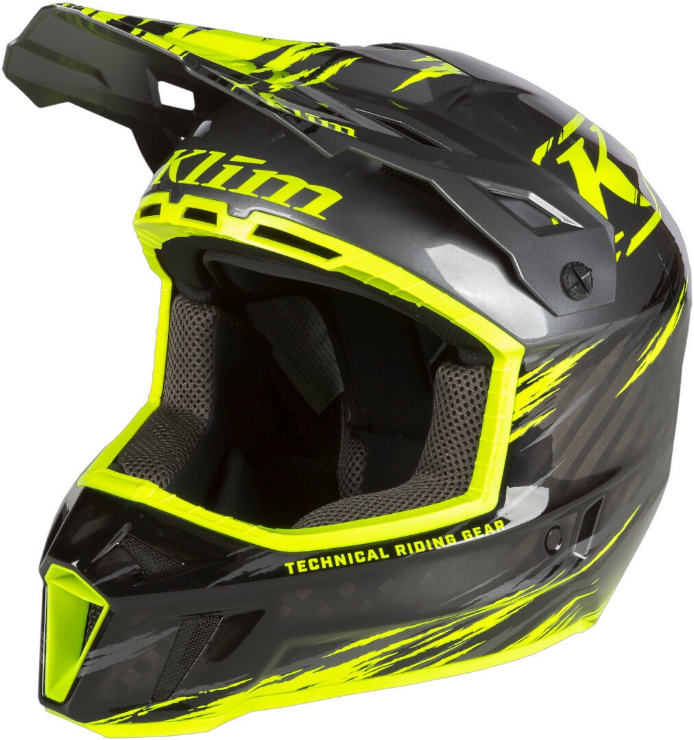 Klim F3 Carbon Pro Thrashed Hi-Vis Casco de moto de nieve