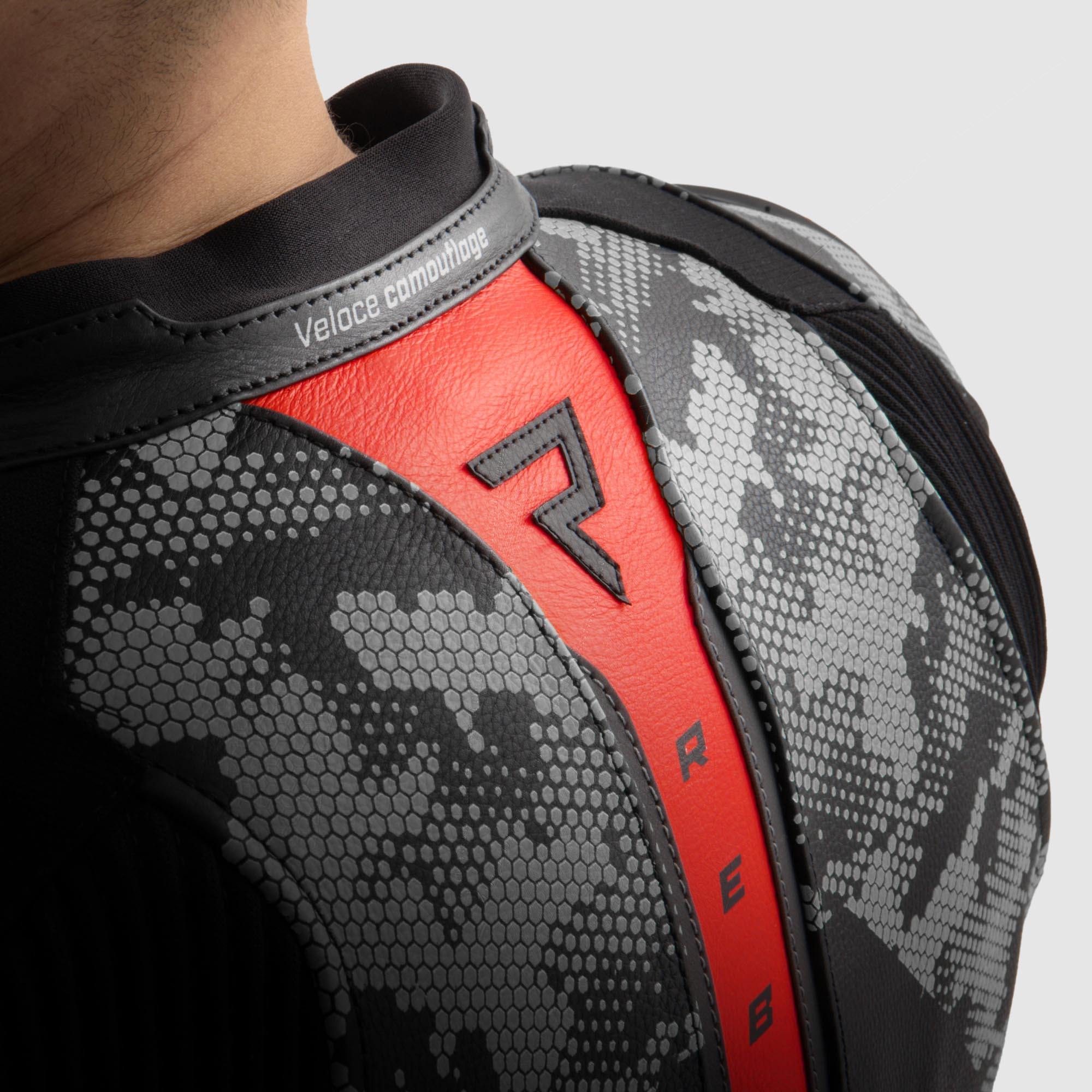 Rebelhorn Veloce Camo Motorcycle Leather Jacket black/grey/red 56 Figure 14
