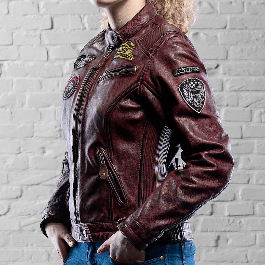 HolyFreedom Zero Dames Motorfiets Lederen Jas Bordeauxrood S Figuur 5
