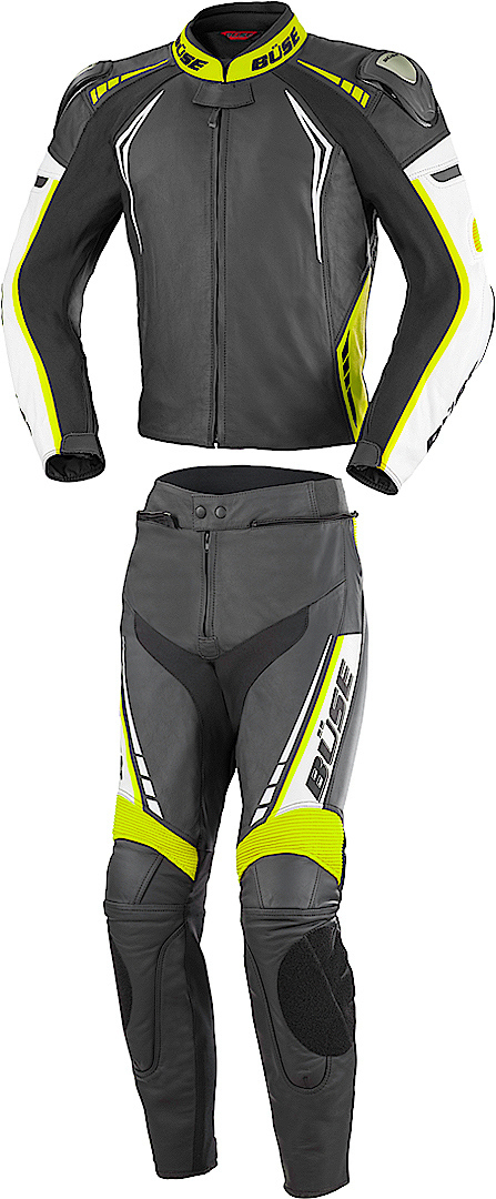 Büse Silverstone Pro Two Piece Motorcycle Leather Suit black/white/yellow 60 Figure 1
