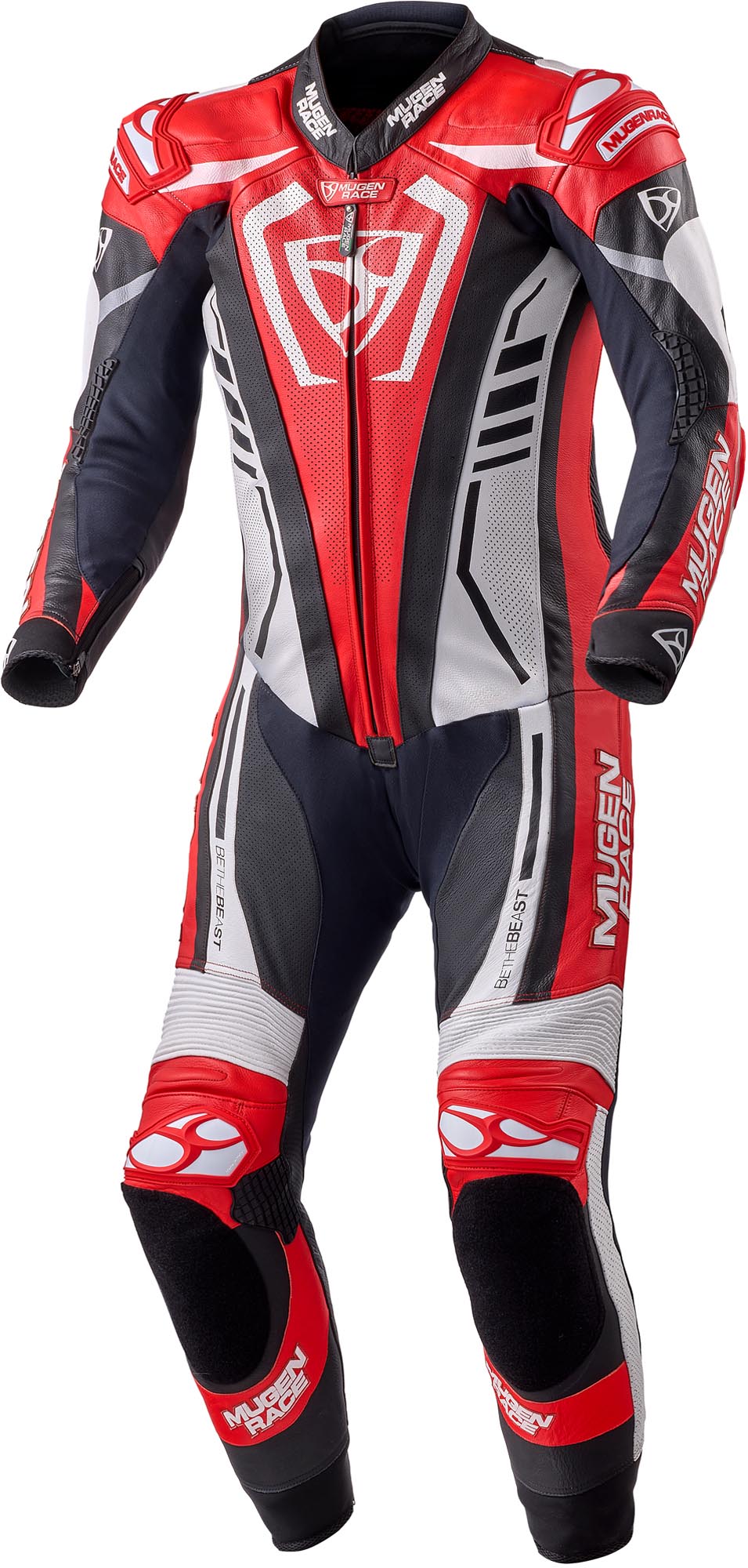 MUGENRACE Predator perforeret motorcykel læderdragt i ét stykke sort/hvid/rød 52 Figur 1
