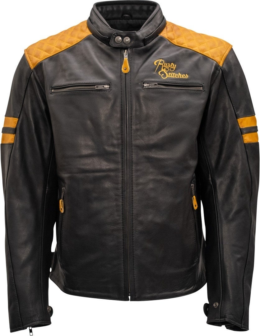 Rusty Stitches Jari Motorcycle Leather Jacket black/gold 4XL Figure 1