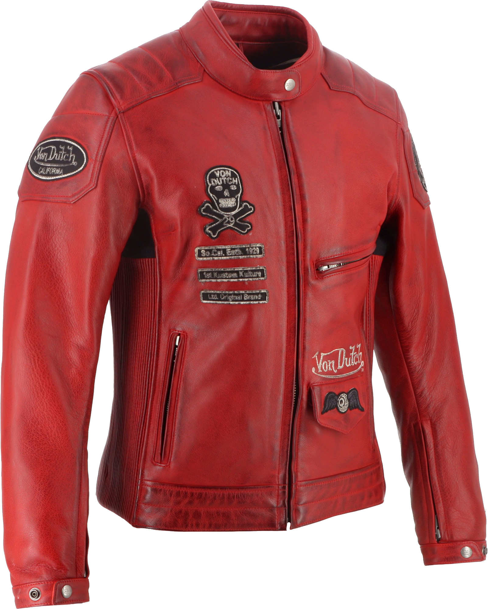 Von Dutch X Helstons Pretty Ladies Motorcycle Leather Jacket red M Figure 2