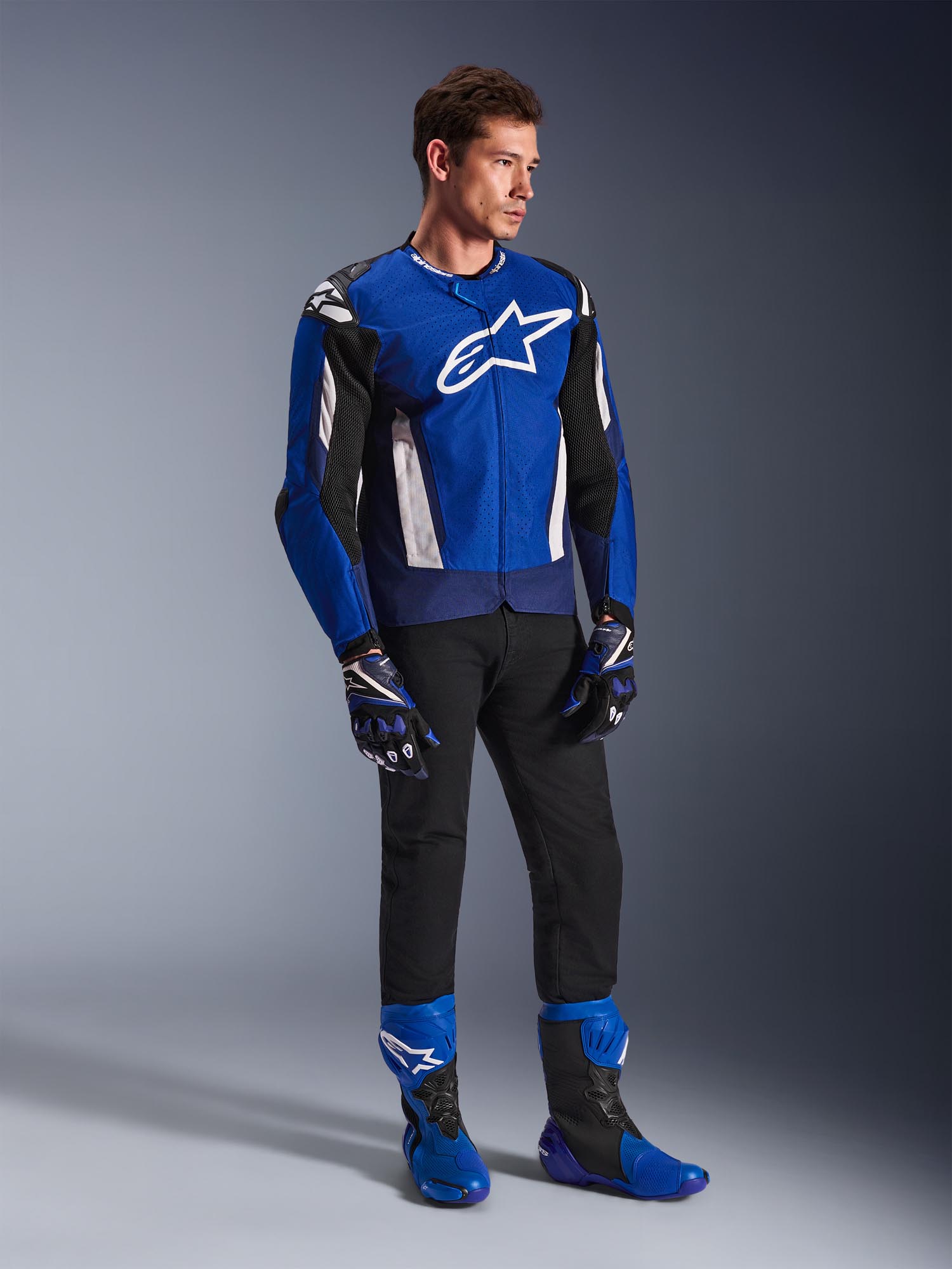 Alpinestars T-GP Air perforated Motorcycle Textile Jacket blue/navy/white L Figure 8