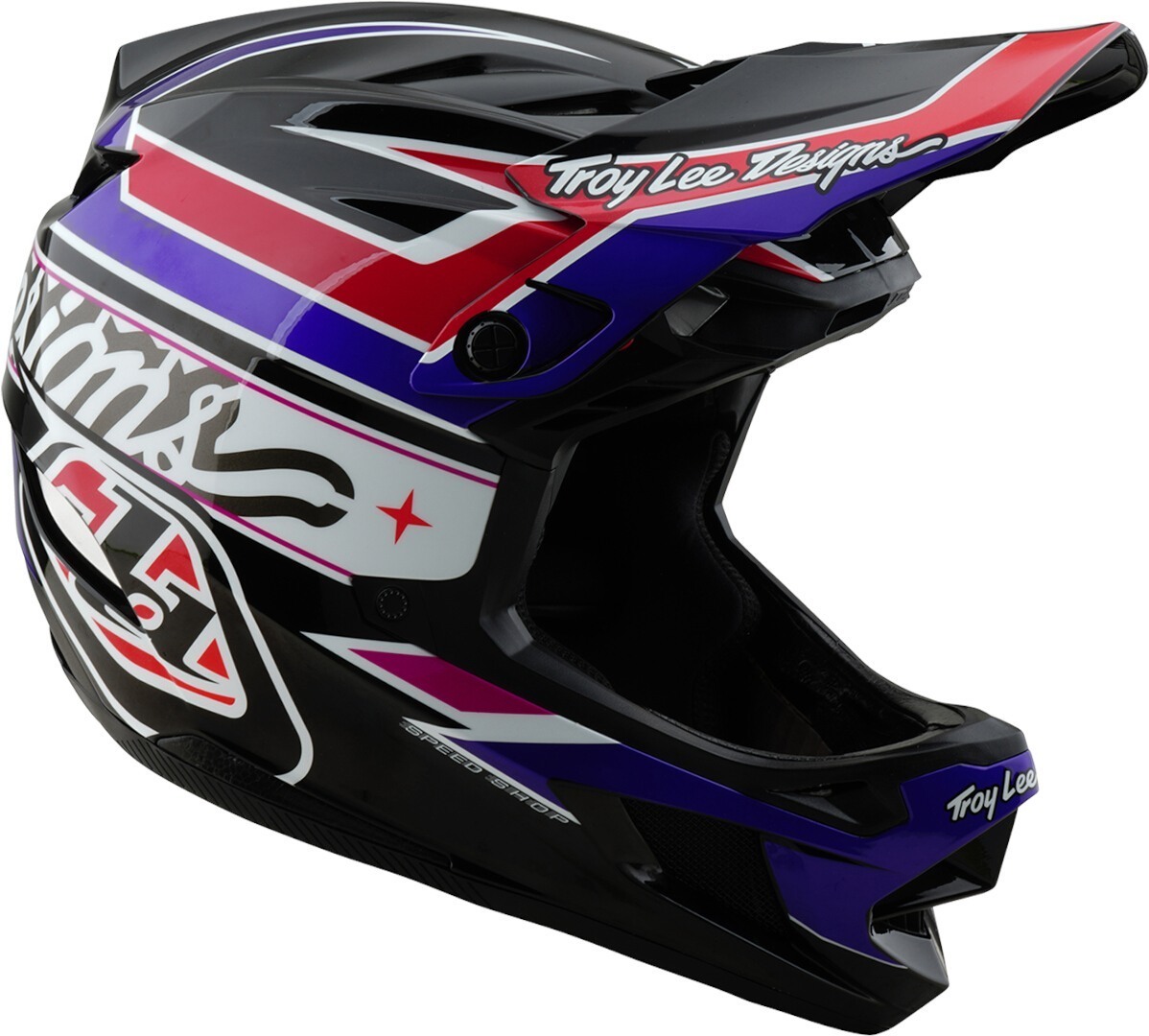 Side view of Troy Lee Designs D4 Mips Linear Polyacrylite Downhill Helm