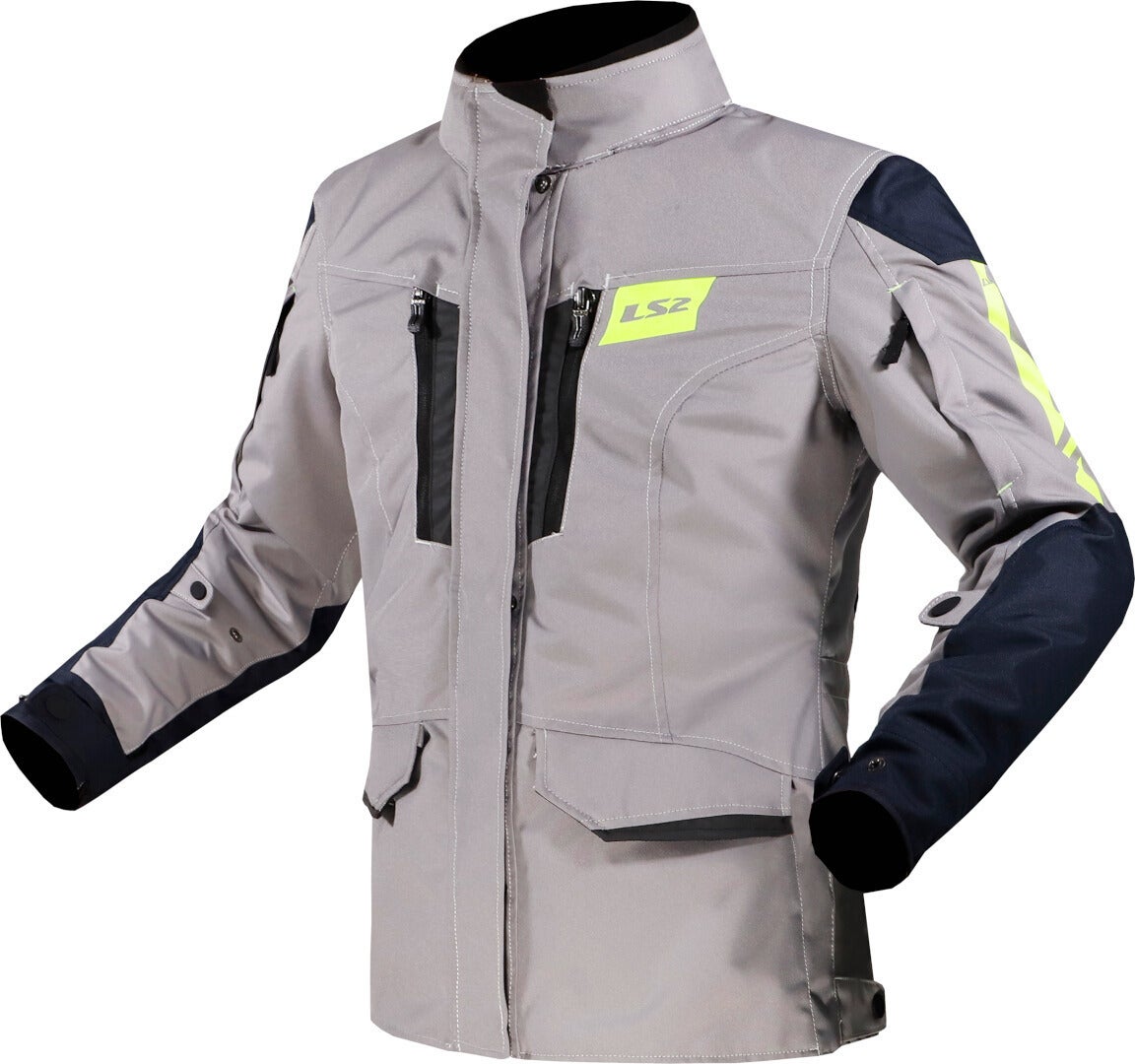 LS2 Metropolis Evo wasserdichte Damen Motorrad Textiljacke Gris/bleu foncé/jaune néon M Figure 1