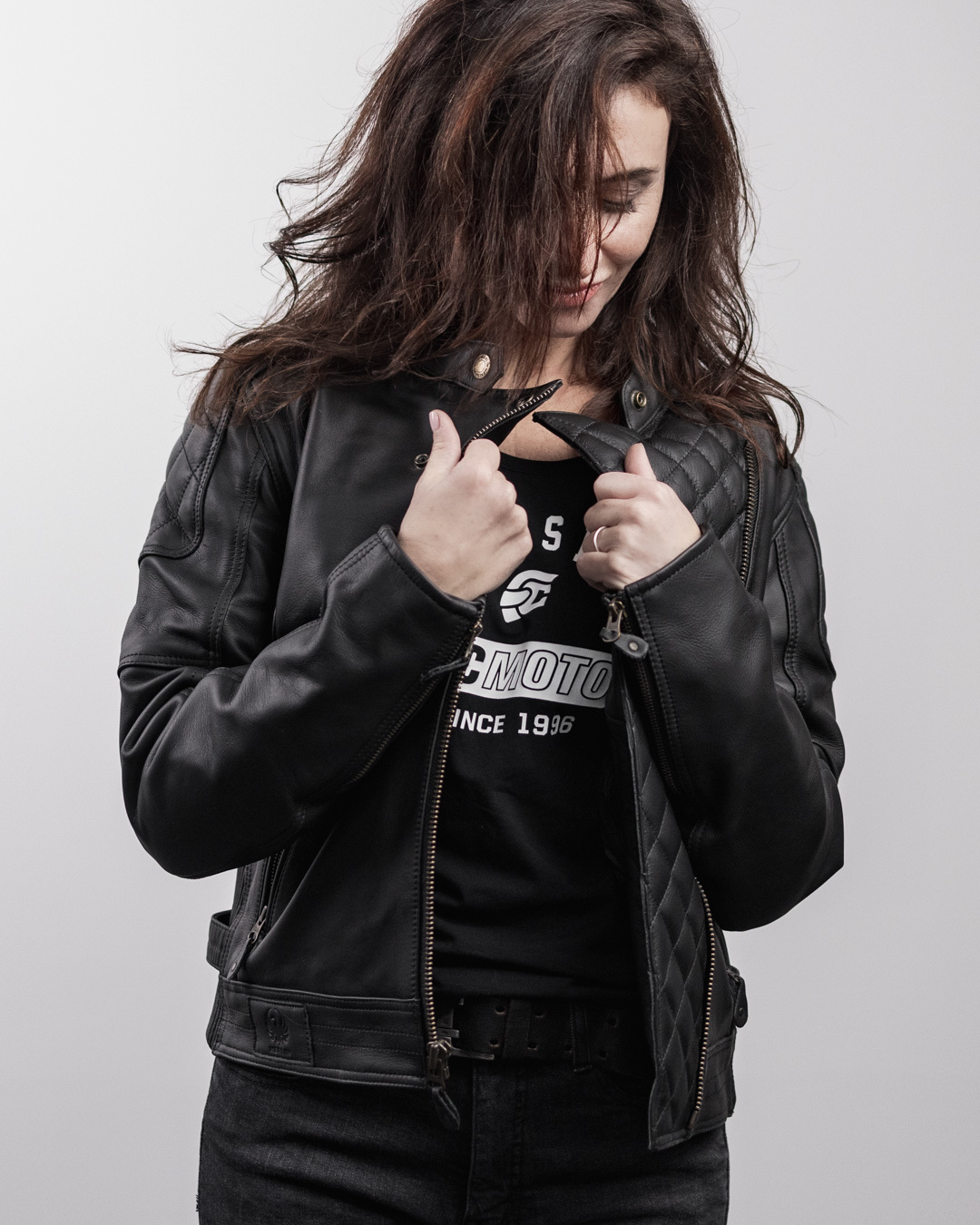 Side view of Merlin Bristol D3O Cafe Ladies Motorcycle Leather Jacket