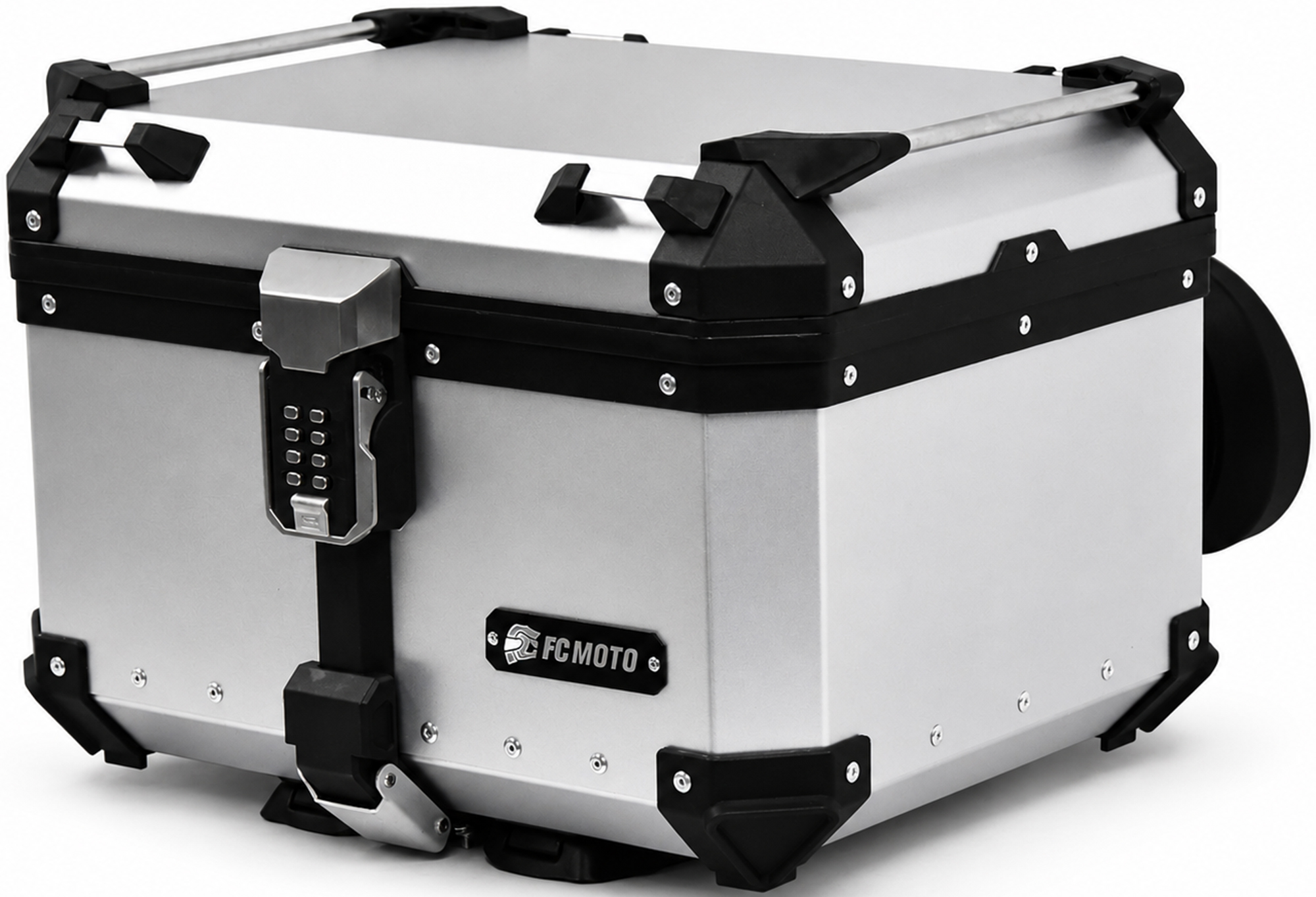 FC-Moto Terreno X PRO Keyless Alu Topcase with adjustable backrest Silver 55 Ltr. Figure 1