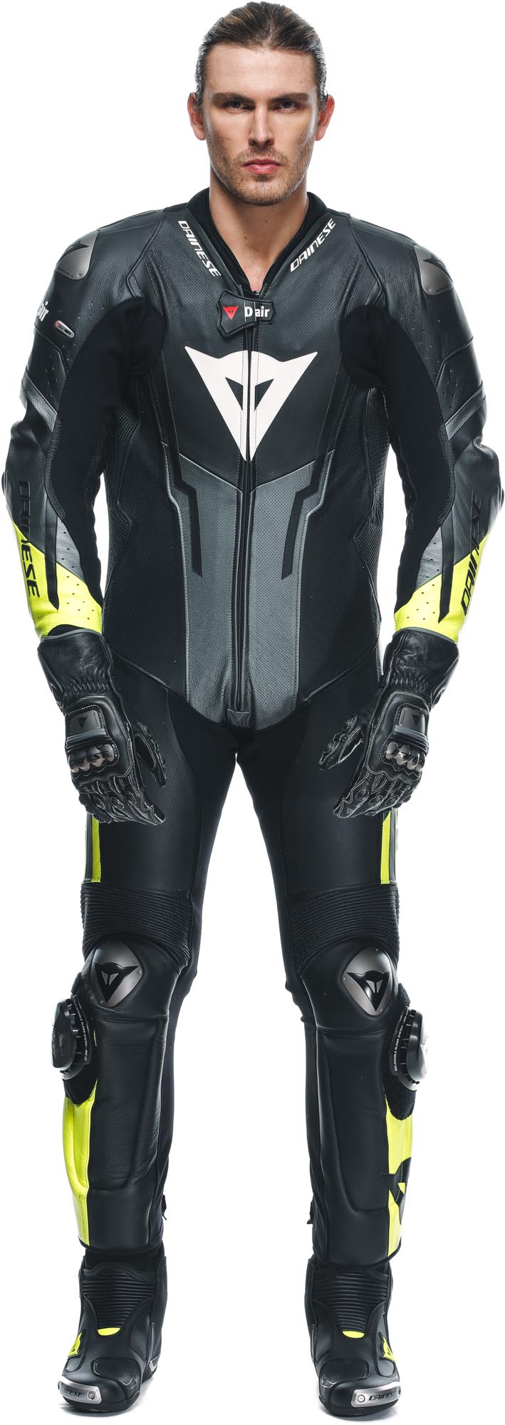 Dainese Misano 3 D-Air Airbag 2.0 Costum perforat din piele de motocicletă One Piece negru/gri/galben 44 Figura 3