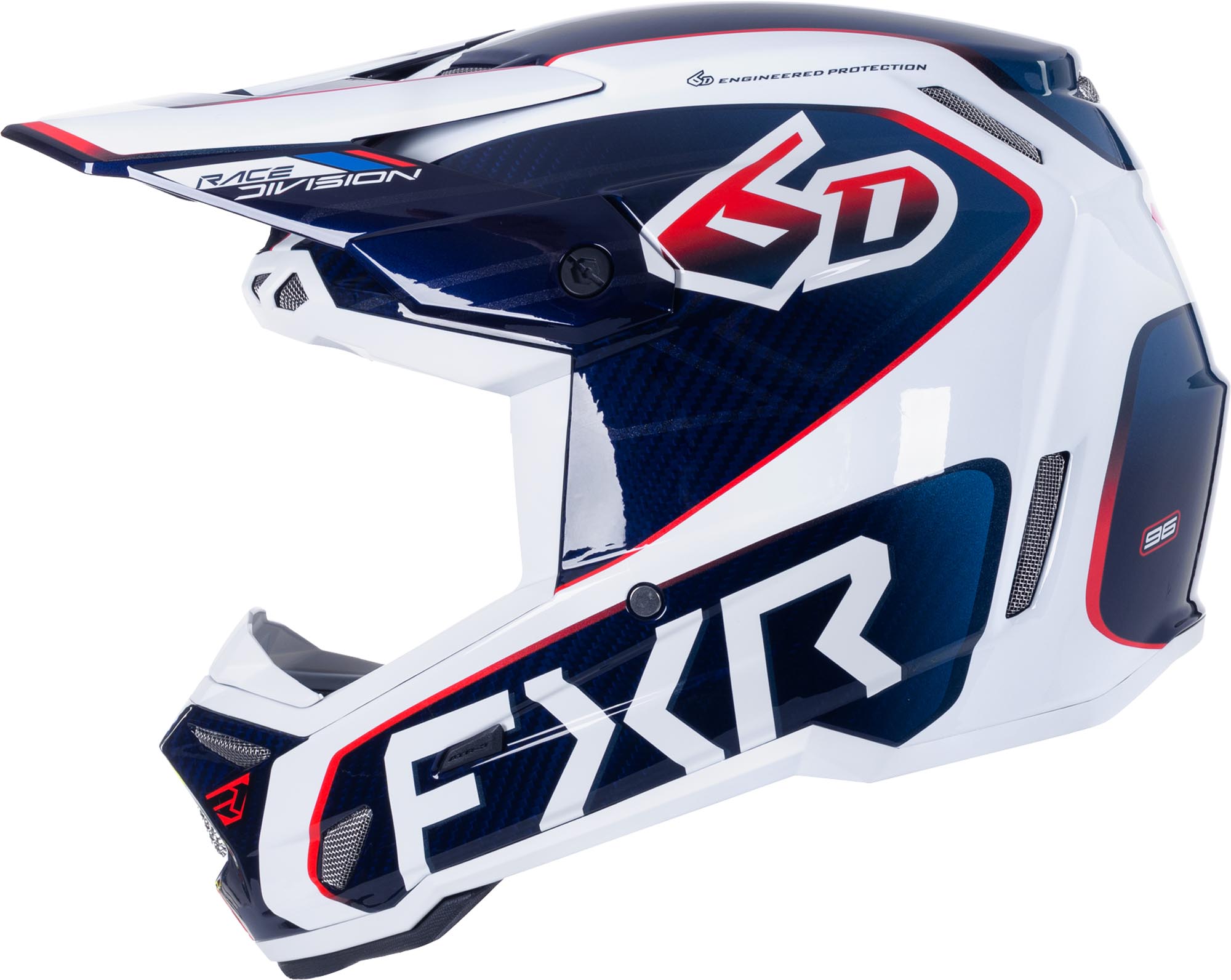FXR 6D ATR-3 FIM Carbon Cască de motocross Alb/Roșu/Albastru XS Figura 4