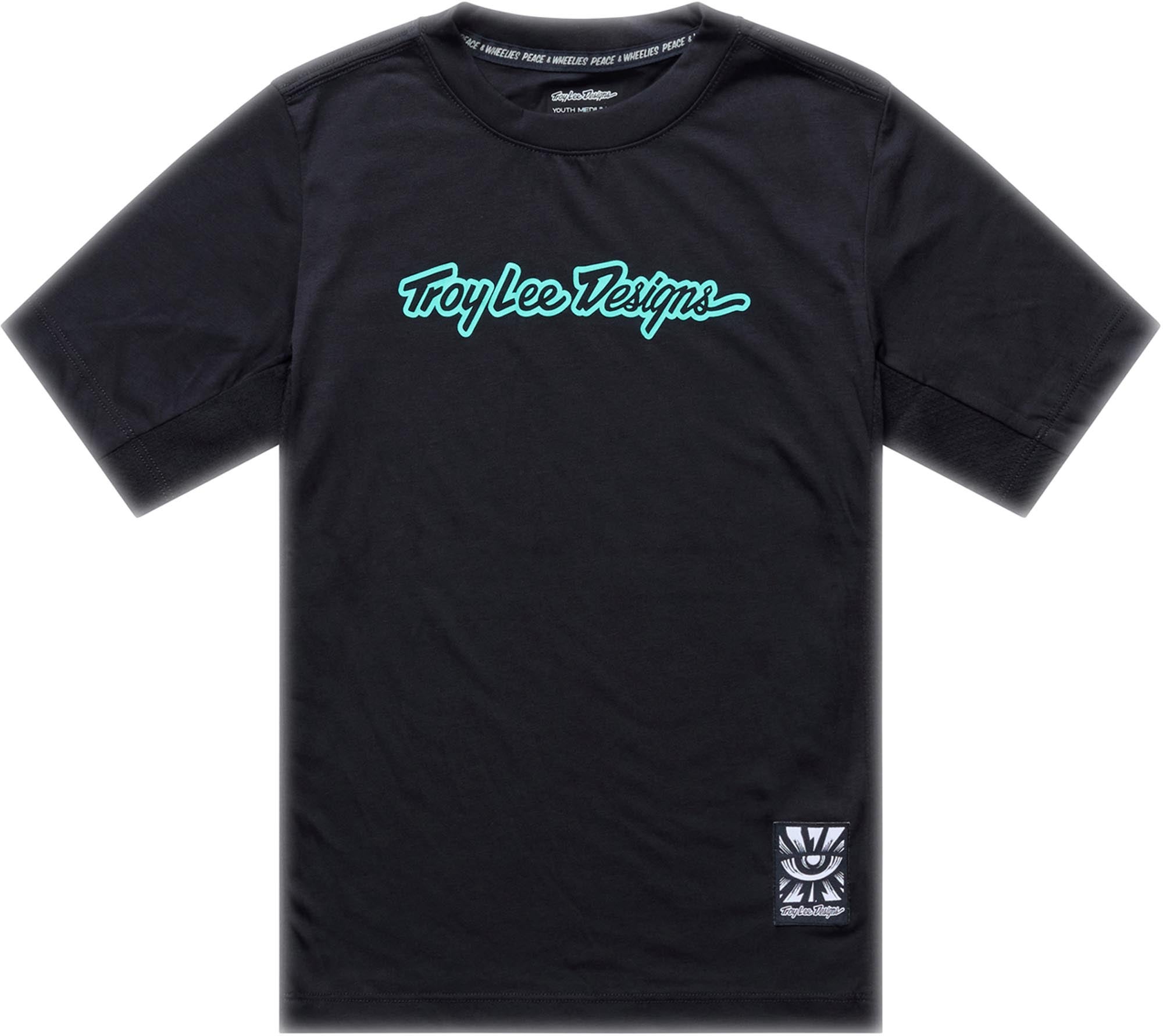 Troy Lee Designs Skyline Ride Signature Youth Short Sleeve Bicycle Jersey black/turquoise L Figure 1